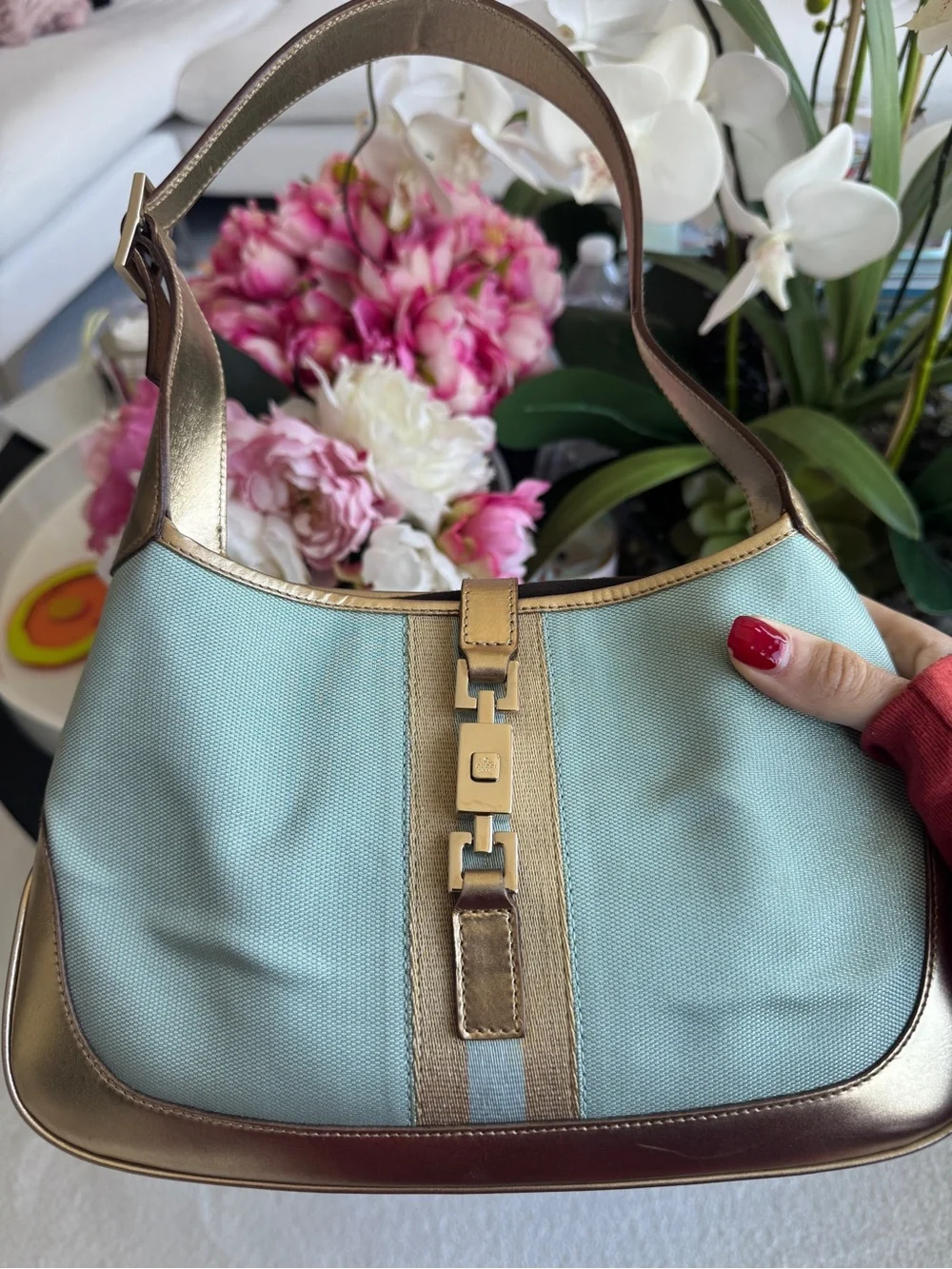 RARE vintage gucci small jackie, blue and gold hobo - Picture 2 of 4